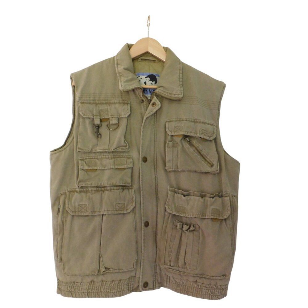 Today’s News Mens Insulated Fishing Vest Lt Olive Green Size M Pockets Zip Front